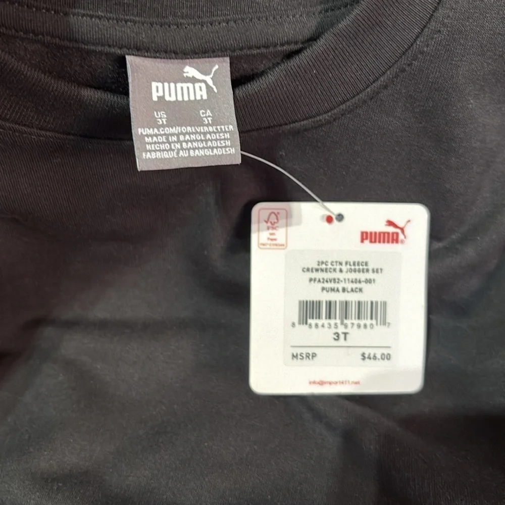 PUMA 2 Pc.Jogger set,pouch pocket crewneck top,elastic waist/cuff pants,fleece